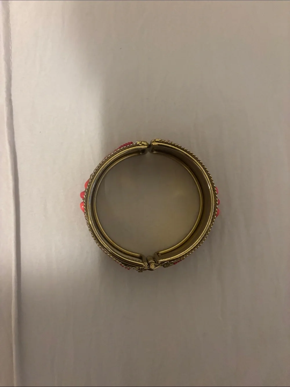 Beaded Coral and Gold Statement Cuff Bracelet
